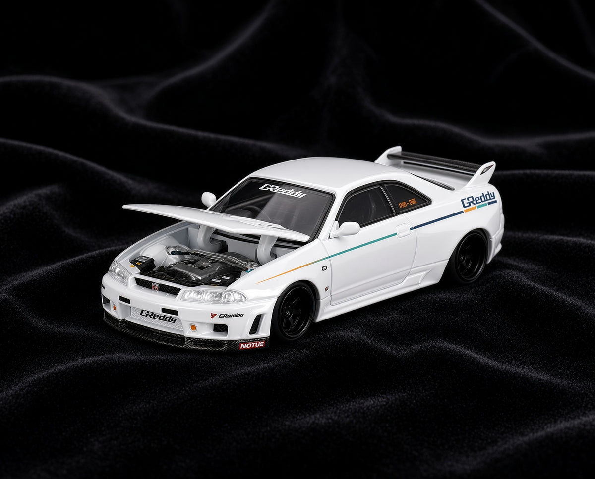 Mini GT – Nissan Skyline GT-R (R33) 1995 Greddy GR33 V1 – White (1:64)