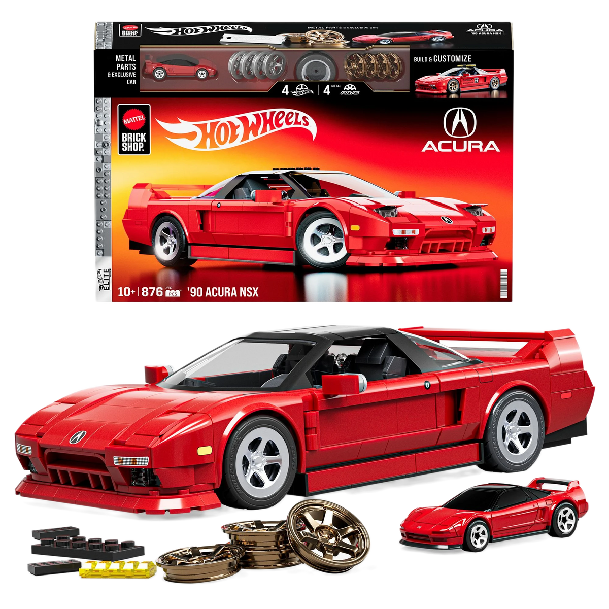 Mattel Brick Shop Hot Wheels Elite Series '90 Acura NSX Modellauto im Maßstab 1:16 Sammlermodell
