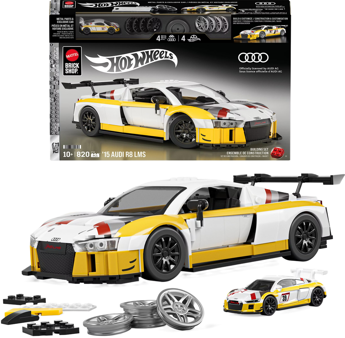 Mattel Brick Shop Hot Wheels Elite Series Audi R8 LMS Modellauto im Maßstab 1:16 Sammlermodell